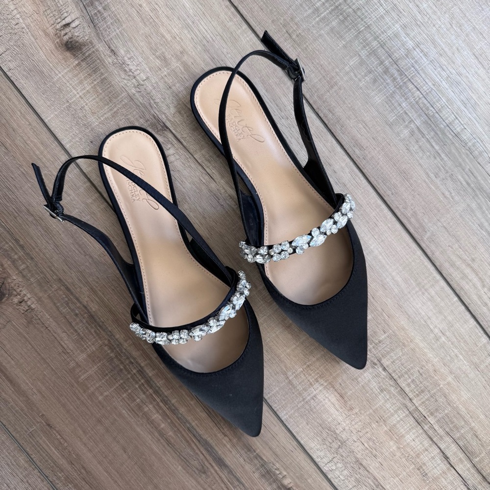 Jewel Badgley Mischka Bambi Pointed Toe Sandals Black Satin